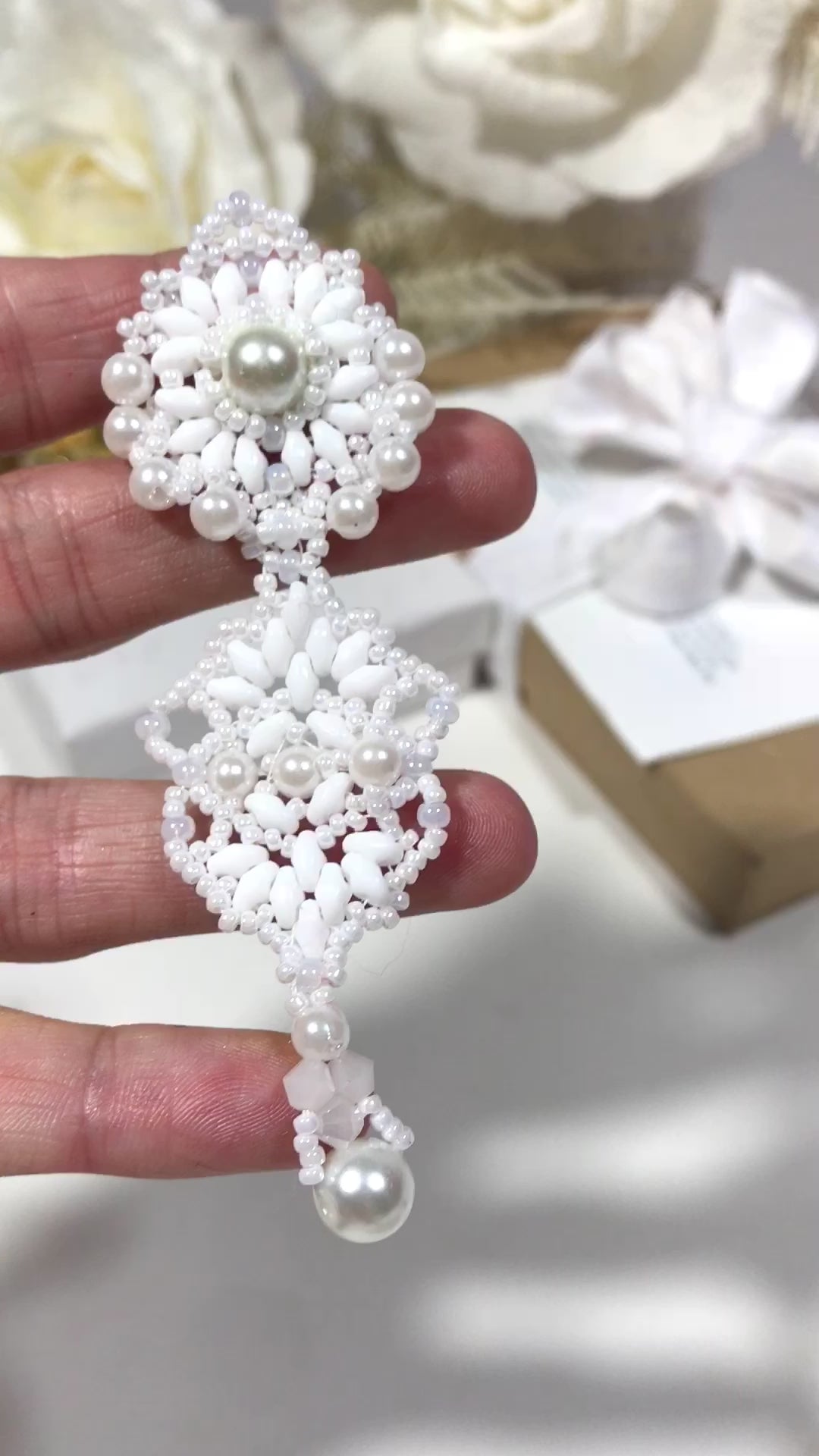 White Wedding Bridal Beaded Stud Earrings