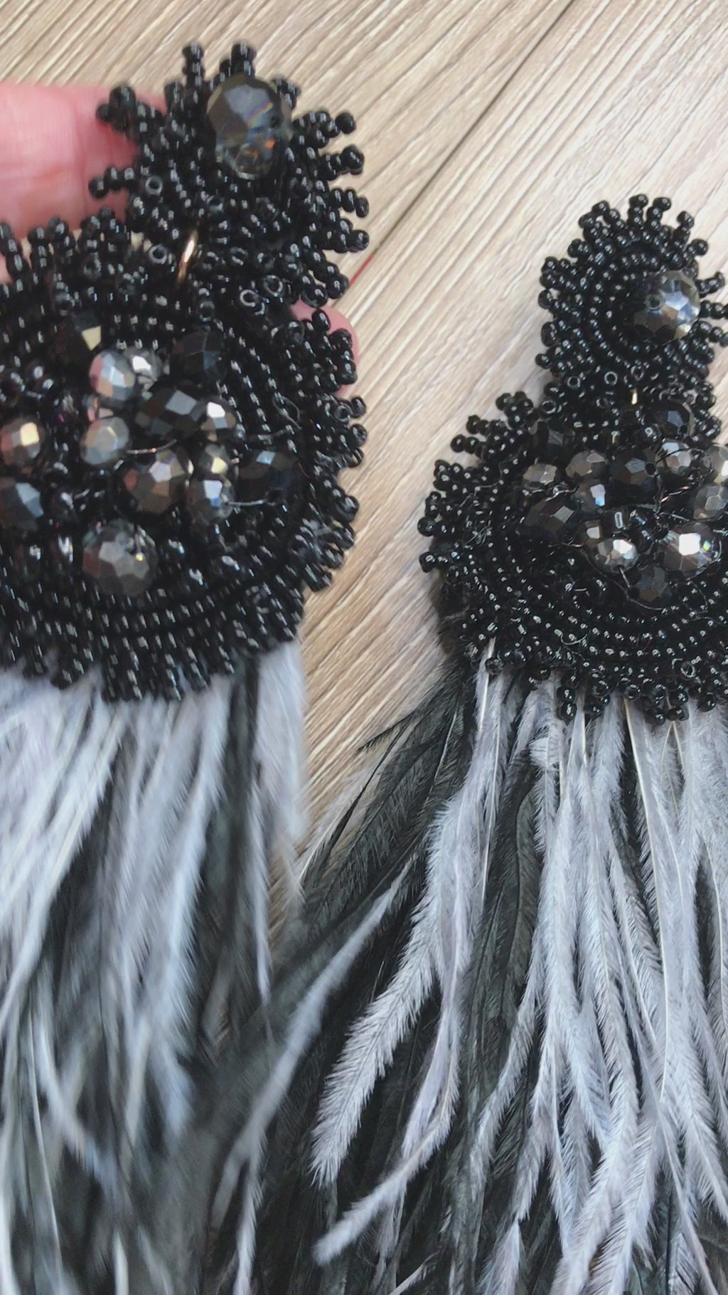 Black and Grey TWO TONE BEADED STATEMENT EARRINGS