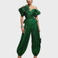 Emerald Green Silk Taffeta Draped Corset with Peplum