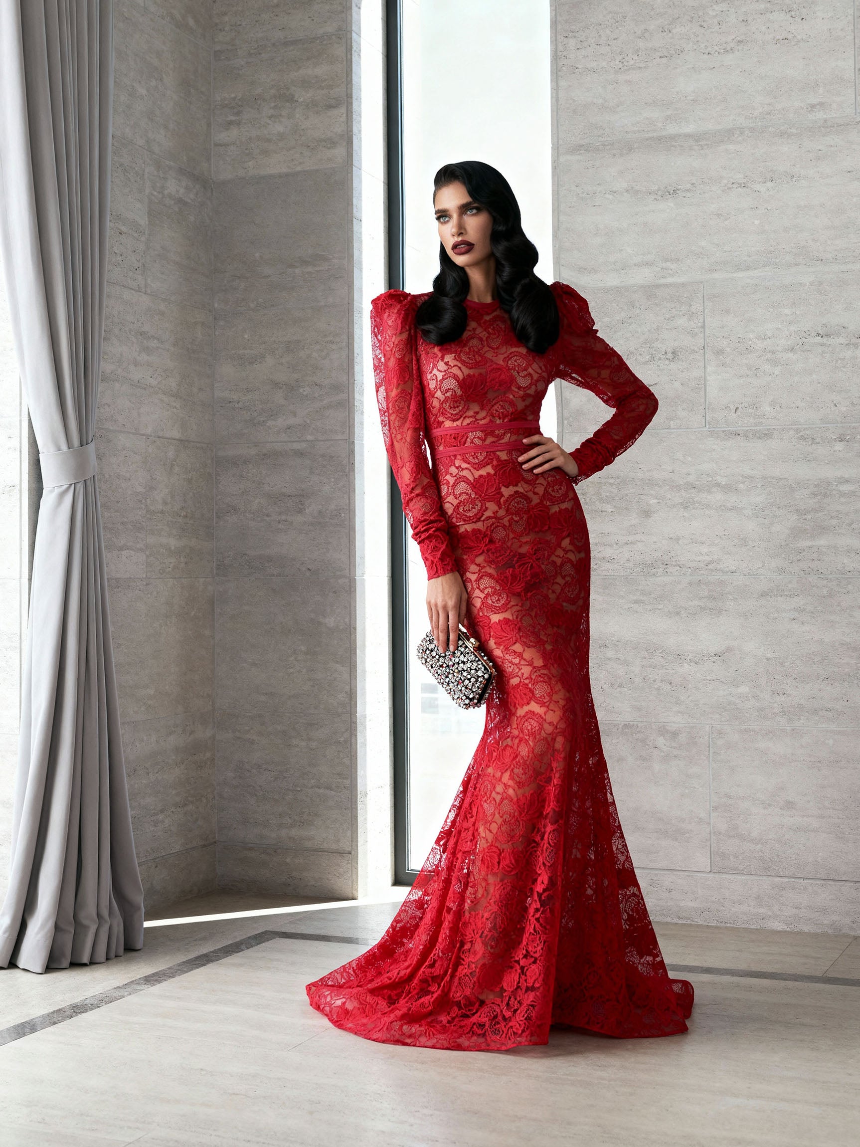 Basic Evening Lace Semi Sheer Mermaid Style Dress