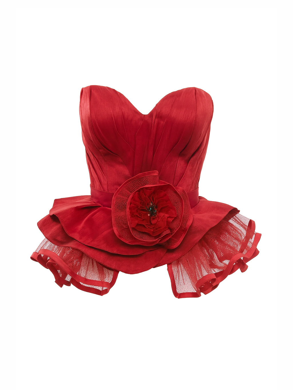 Dina Red Carpet Style Corset with Peplum and Flower