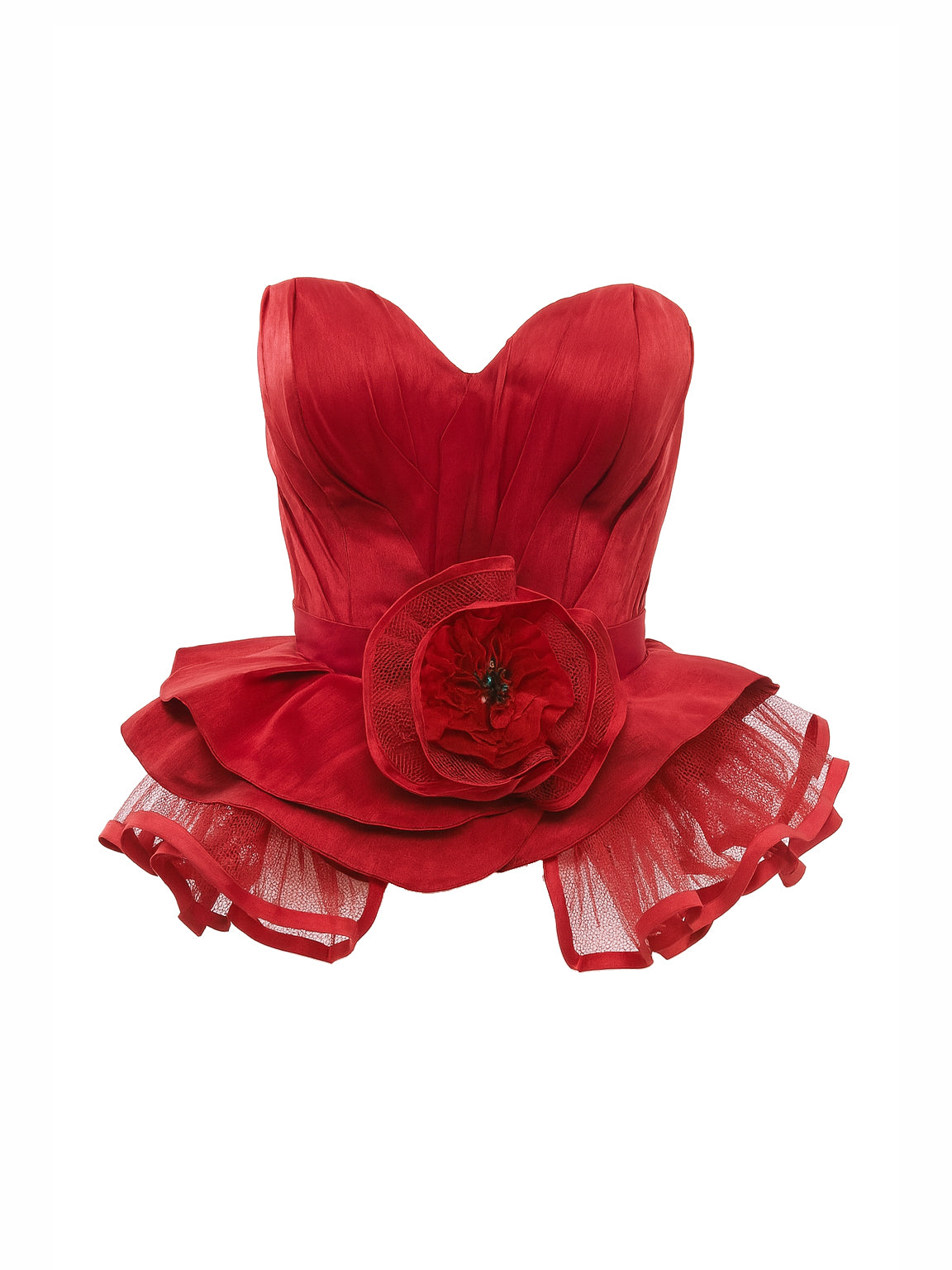 Dina Red Carpet Style Corset with Peplum and Flower