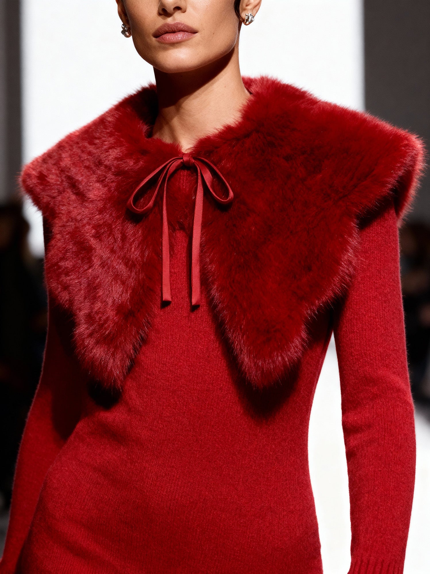 Large Faux Rabbit Fur Figured Detachable Collar