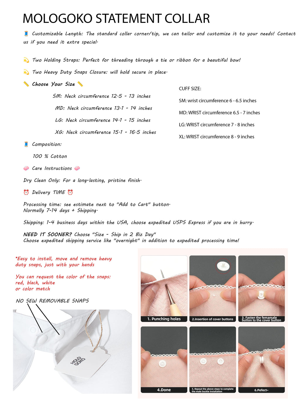 Removable Shirt Collar and Cuffs Set