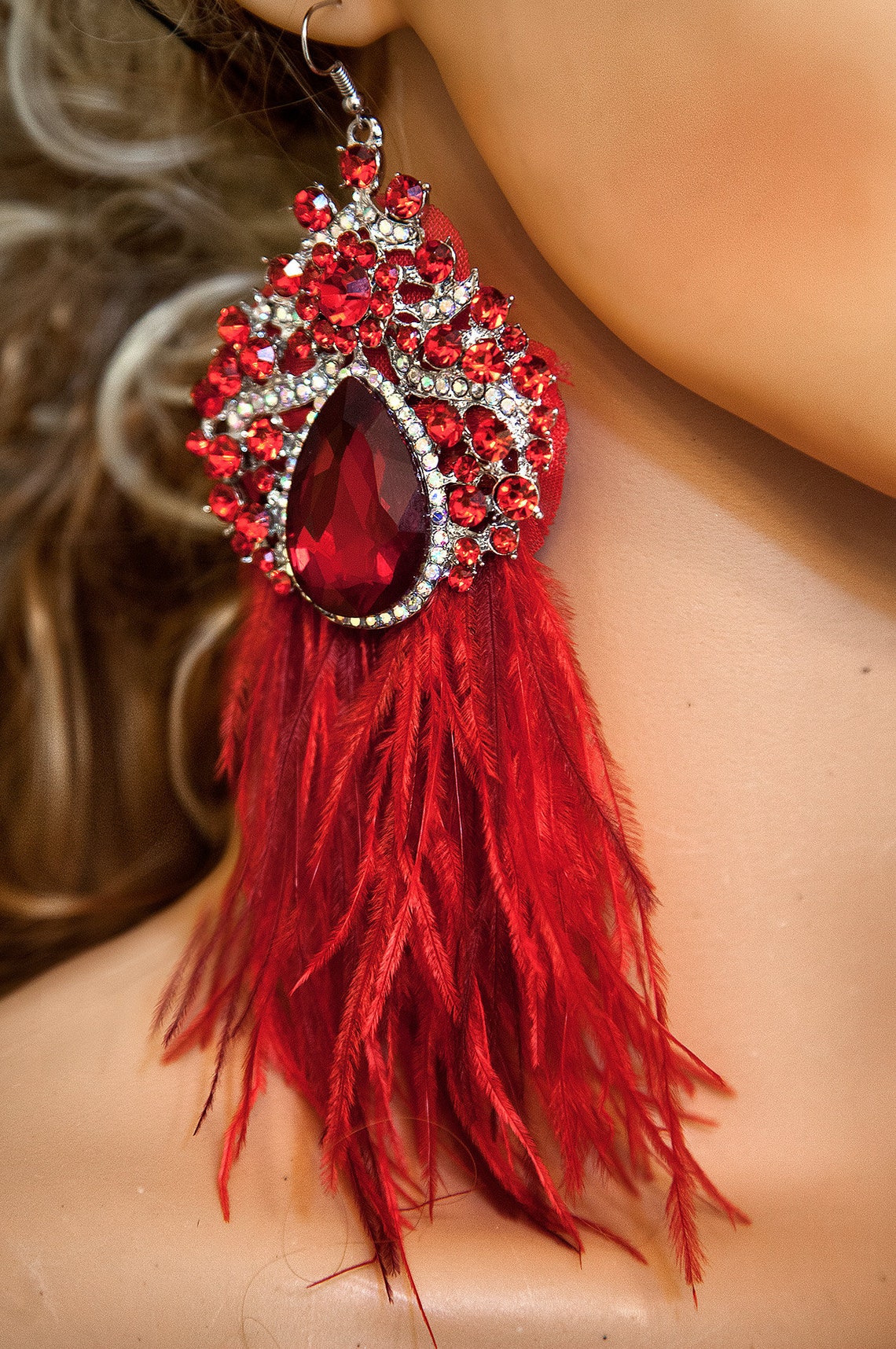 VIOLETA Pink Dangle Statement Feather Earrings - Mologoko Couture