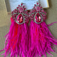 VIOLETA Pink Dangle Statement Feather Earrings - Mologoko Couture