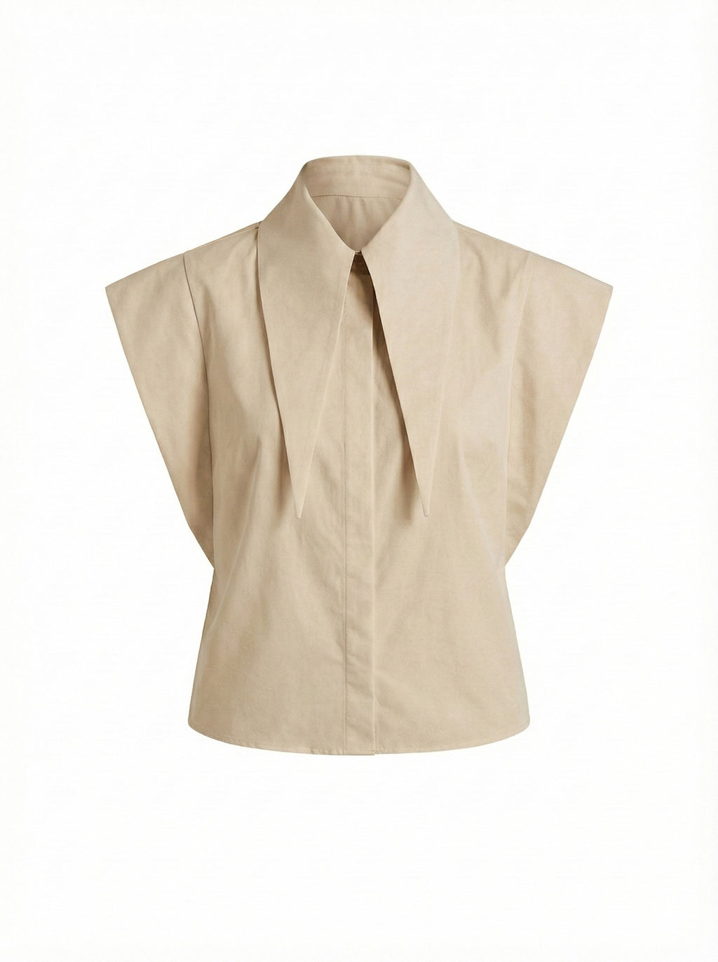 Long Tips Collar Strong Shoulder Sleeveless Shirt