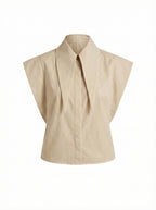 Matilda Long Tips Collar Strong Shoulder Sleeveless Shirt