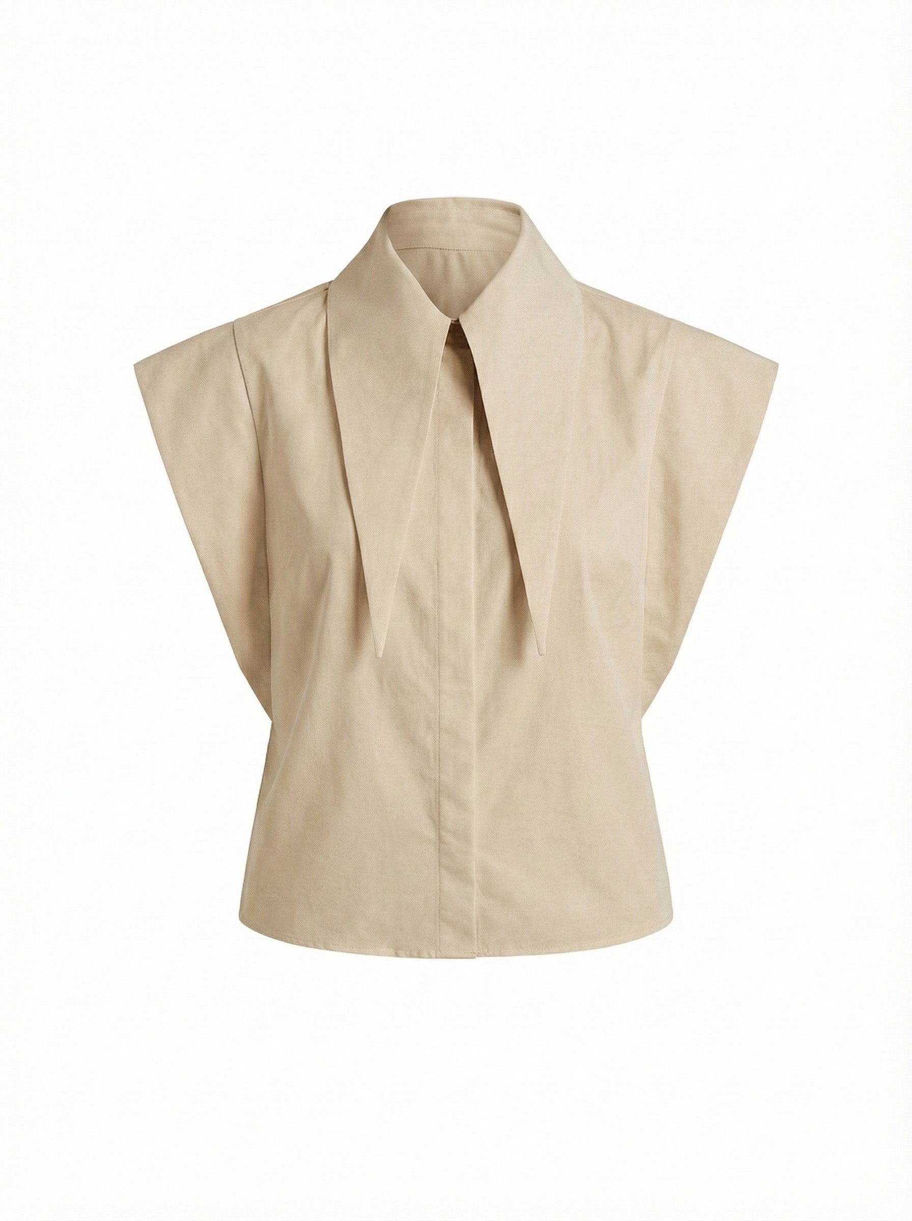 Long Tips Collar Strong Shoulder Sleeveless Shirt