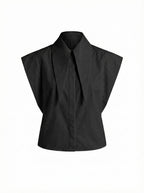 Matilda Long Tips Collar Strong Shoulder Sleeveless Shirt