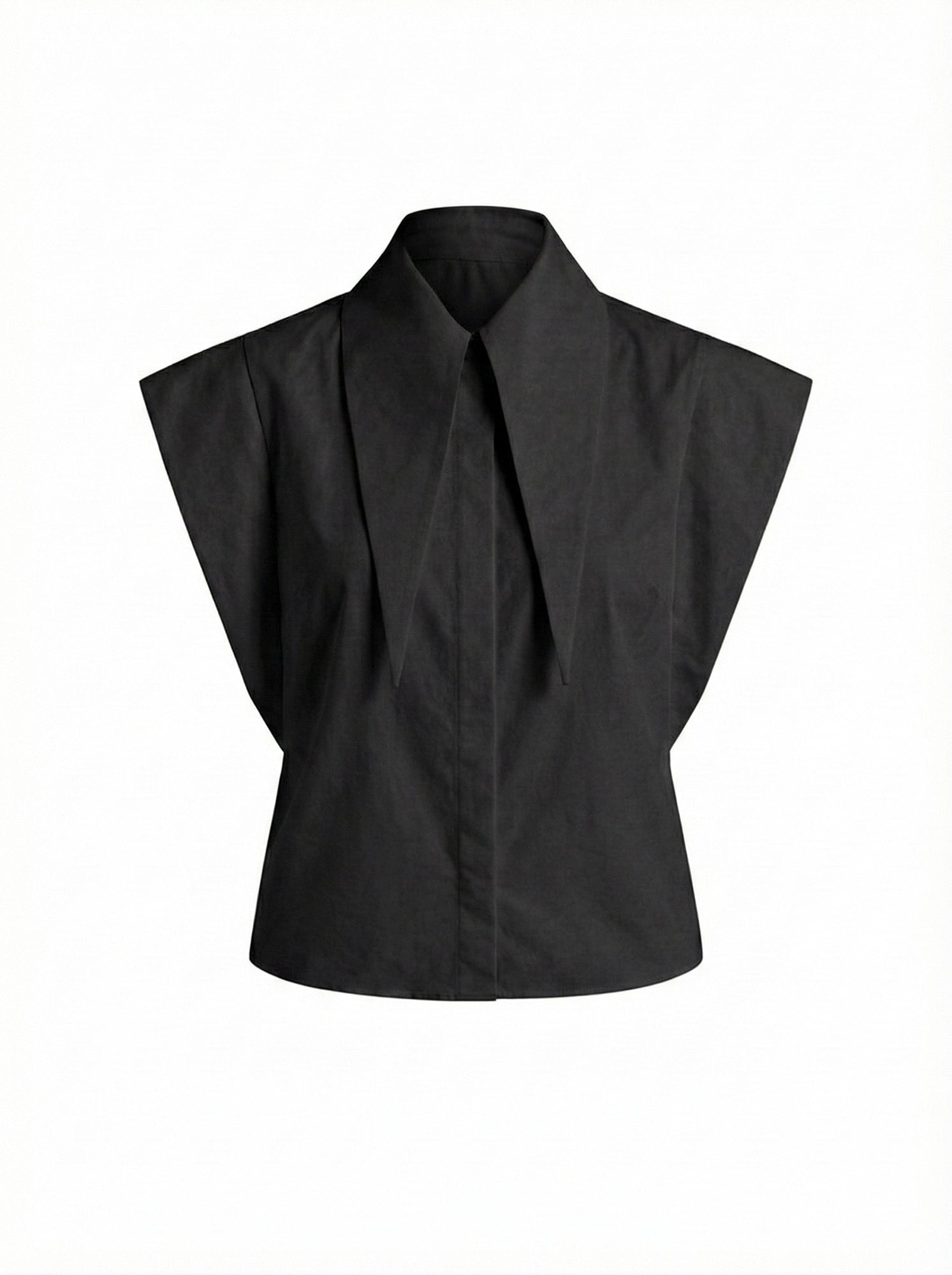 Long Tips Collar Strong Shoulder Sleeveless Shirt