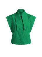 Matilda Long Tips Collar Strong Shoulder Sleeveless Shirt