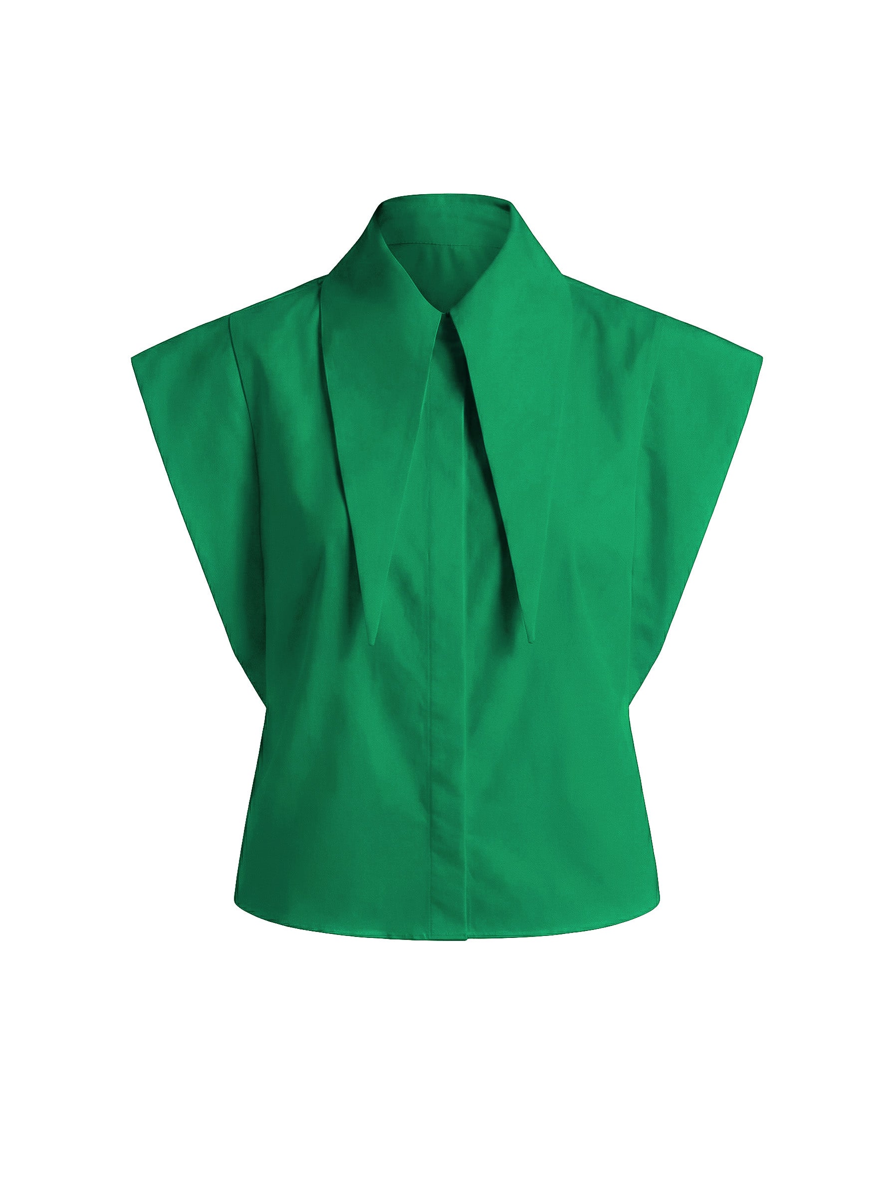 Long Tips Collar Strong Shoulder Sleeveless Shirt