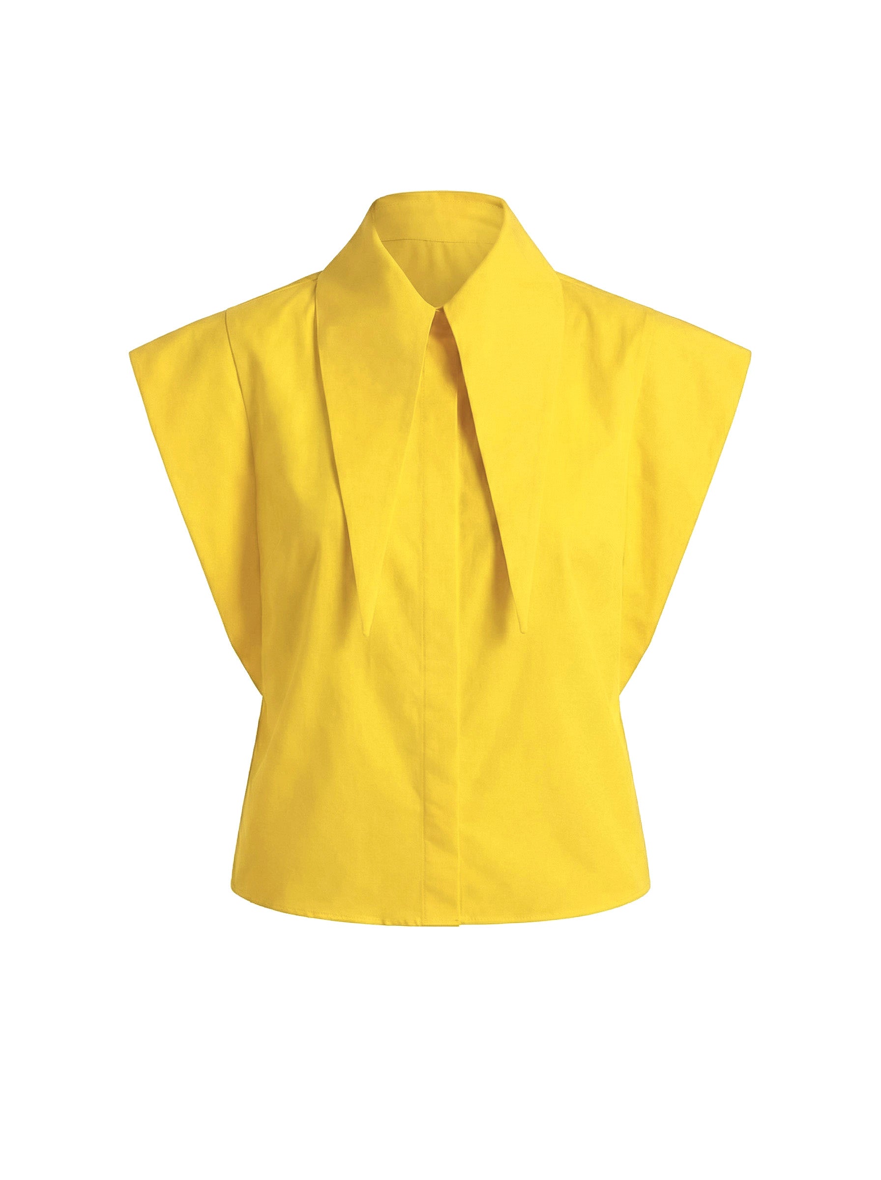 Long Tips Collar Strong Shoulder Sleeveless Shirt