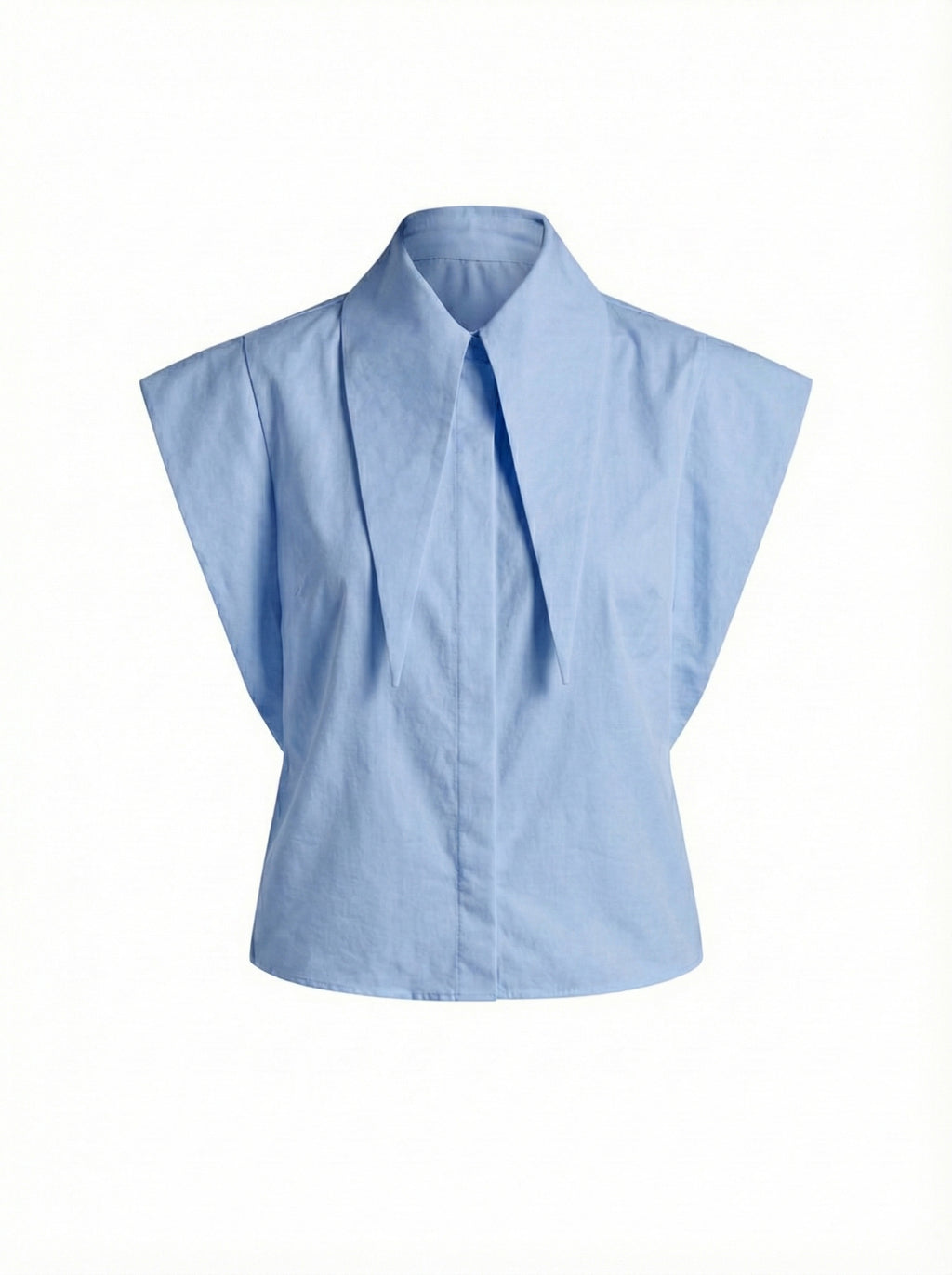 Long Tips Collar Strong Shoulder Sleeveless Shirt