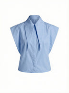 Matilda Long Tips Collar Strong Shoulder Sleeveless Shirt