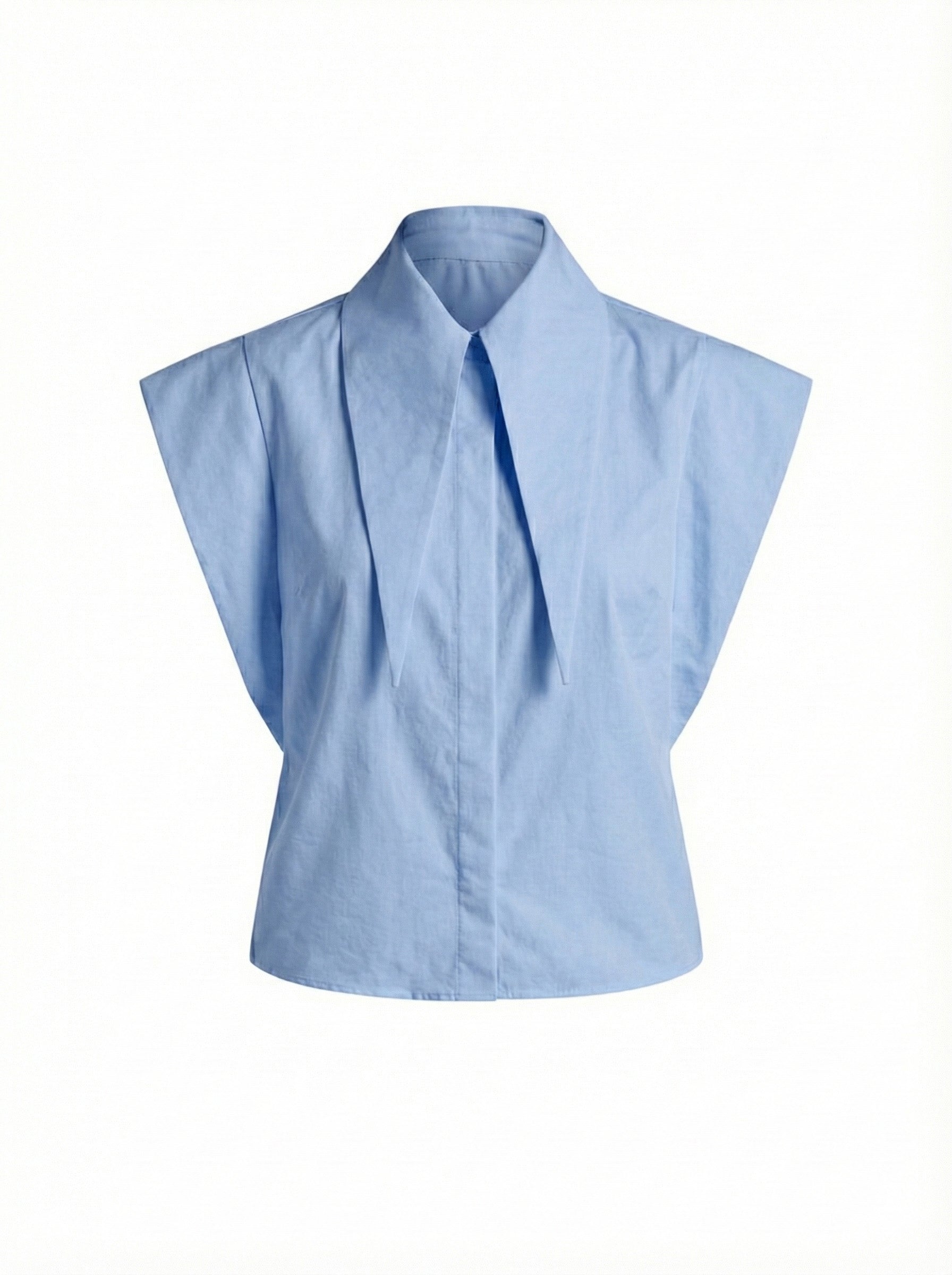 Long Tips Collar Strong Shoulder Sleeveless Shirt