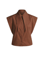 Matilda Long Tips Collar Strong Shoulder Sleeveless Shirt