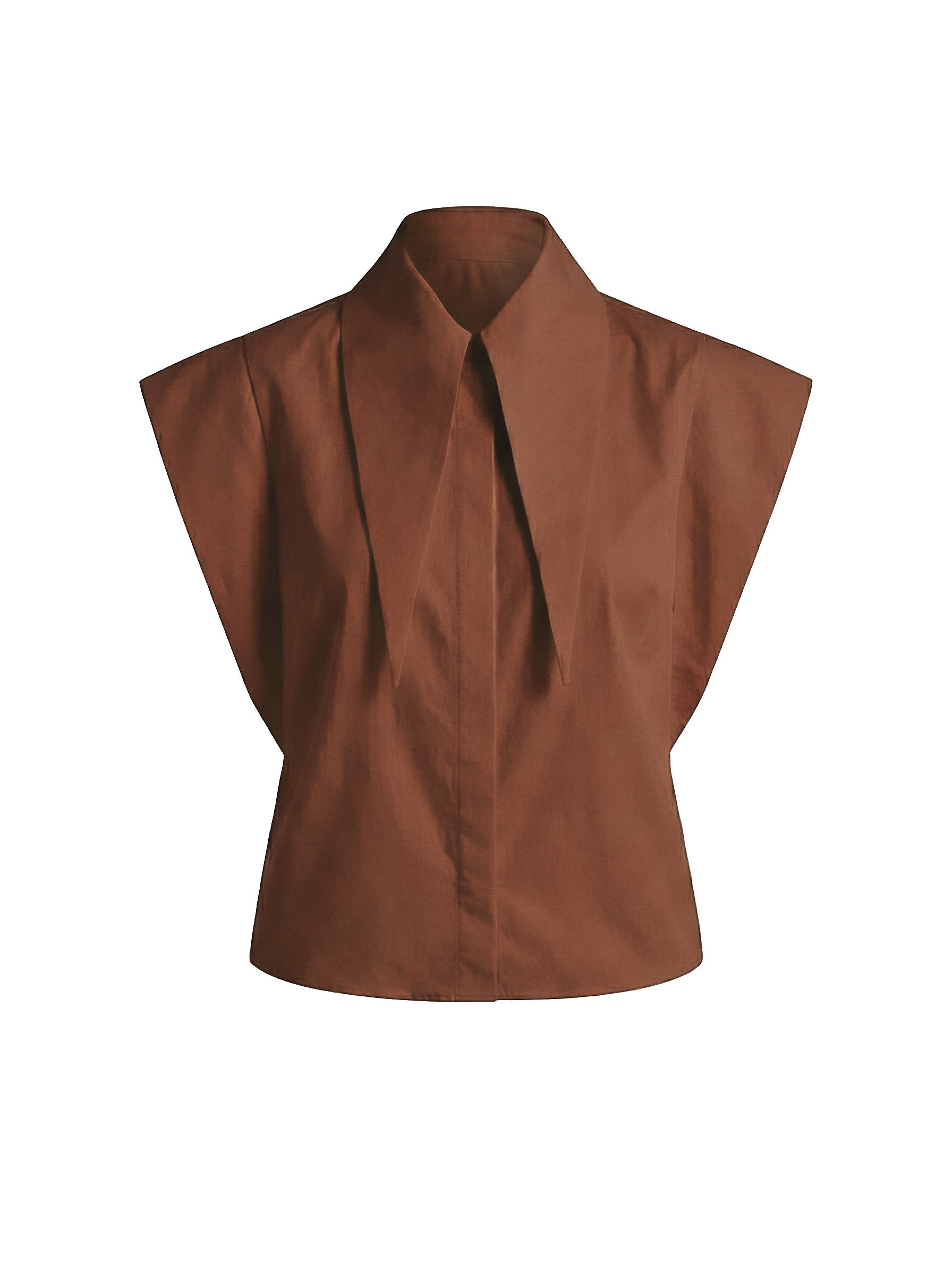 Long Tips Collar Strong Shoulder Sleeveless Shirt