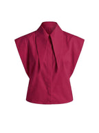 Matilda Long Tips Collar Strong Shoulder Sleeveless Shirt