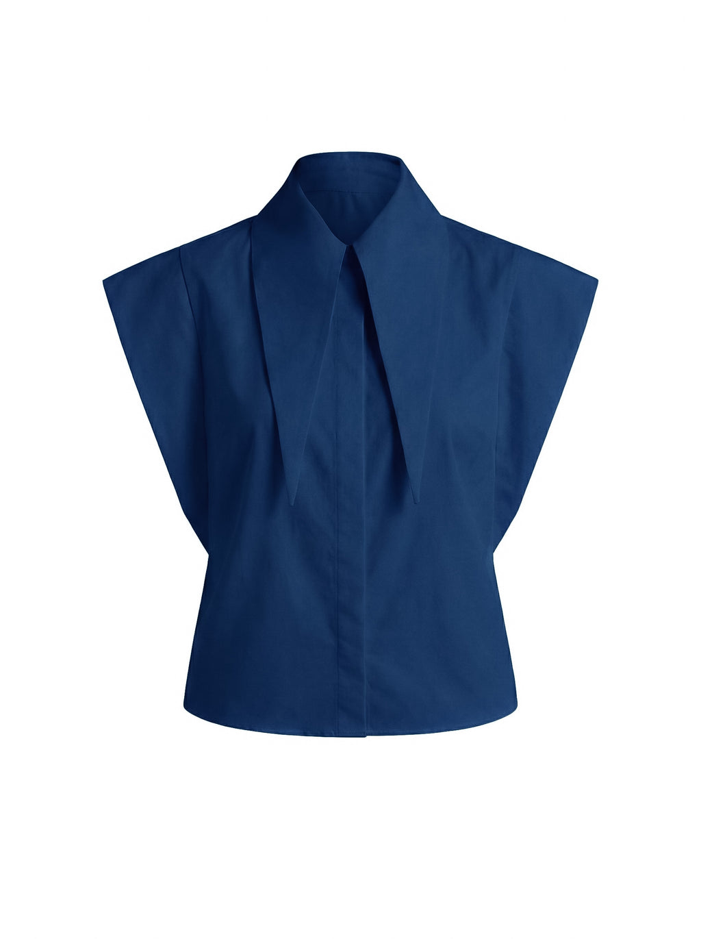 Long Tips Collar Strong Shoulder Sleeveless Shirt