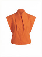 Matilda Long Tips Collar Strong Shoulder Sleeveless Shirt