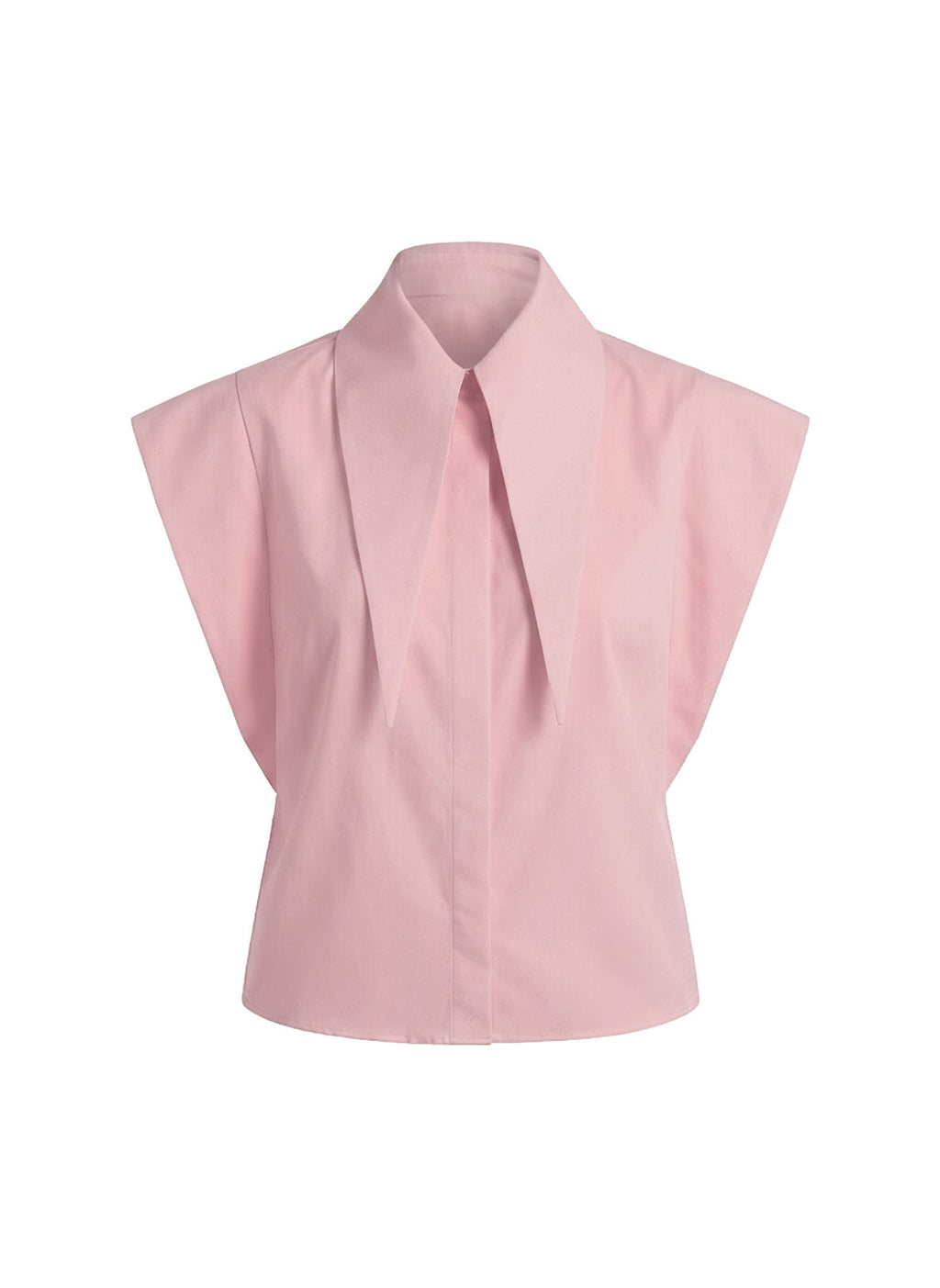 Long Tips Collar Strong Shoulder Sleeveless Shirt