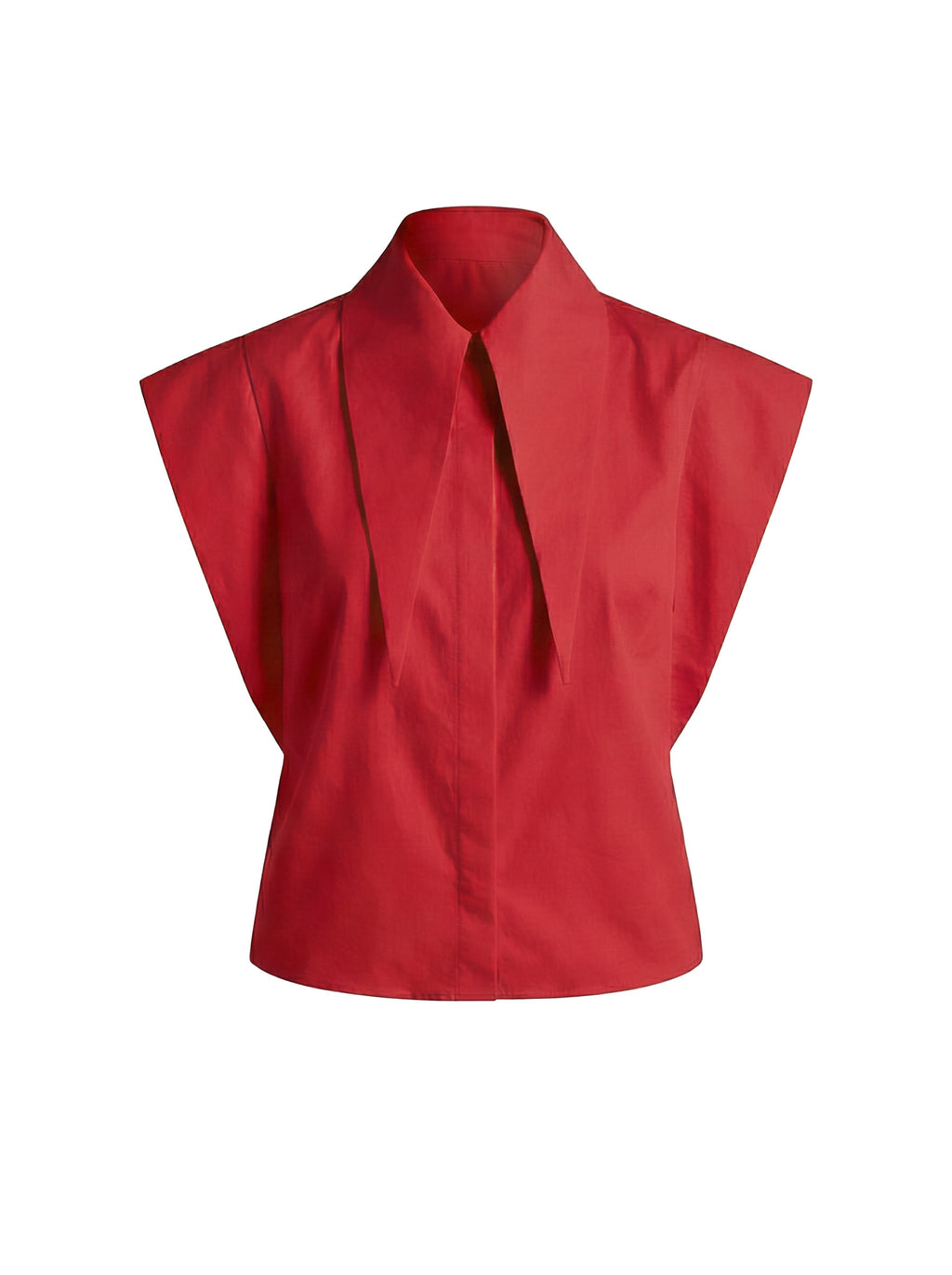 Long Tips Collar Strong Shoulder Sleeveless Shirt