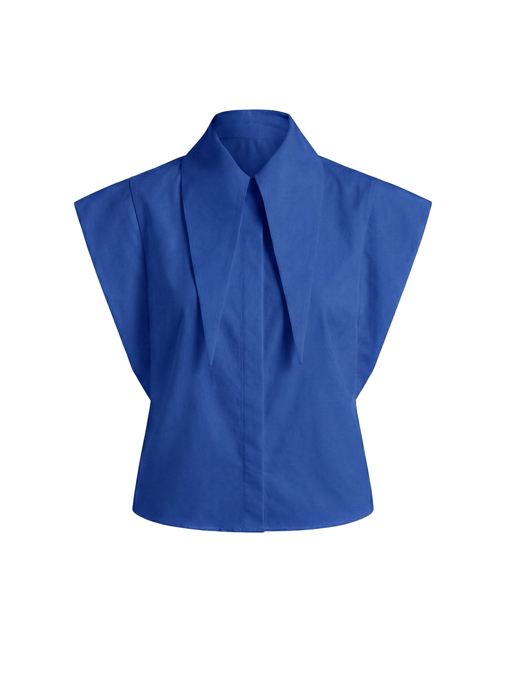 Long Tips Collar Strong Shoulder Sleeveless Shirt