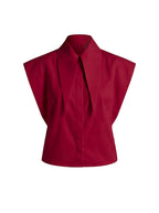 Matilda Long Tips Collar Strong Shoulder Sleeveless Shirt