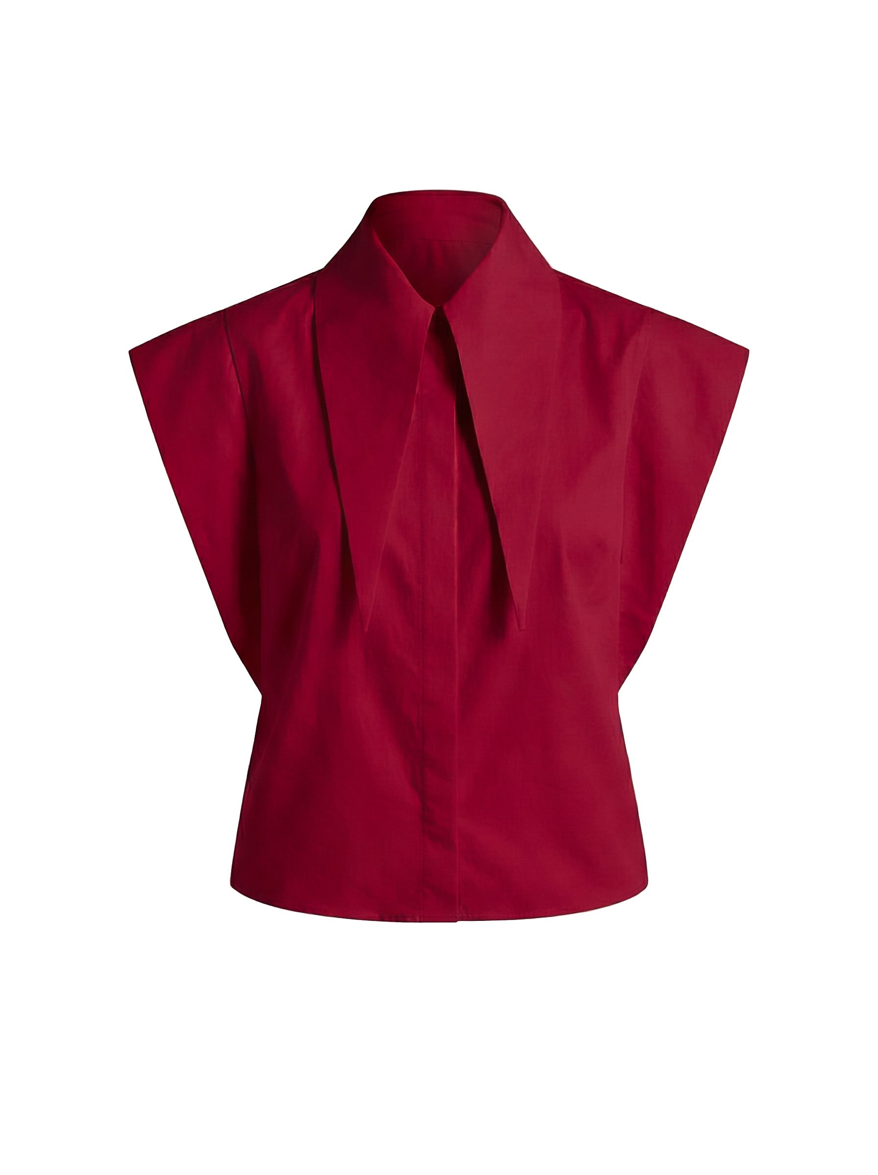 Long Tips Collar Strong Shoulder Sleeveless Shirt