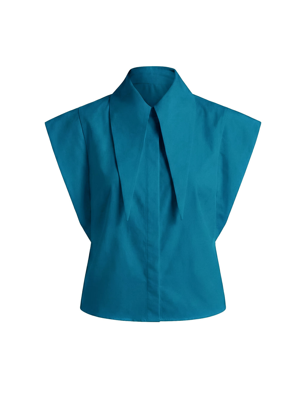 Long Tips Collar Strong Shoulder Sleeveless Shirt