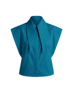 Matilda Long Tips Collar Strong Shoulder Sleeveless Shirt