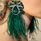 EMERALD GREEN VIOLETA Dangle Statement Feather Earrings on POST - Mologoko Couture