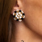 Black White and Gold Hand Beaded Stud Earrings - Mologoko Couture