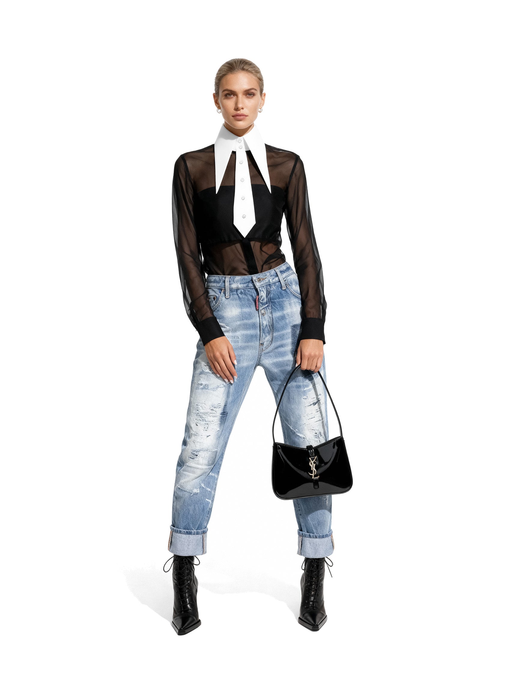 Tuxedo Detachable Collar with Faux Tie