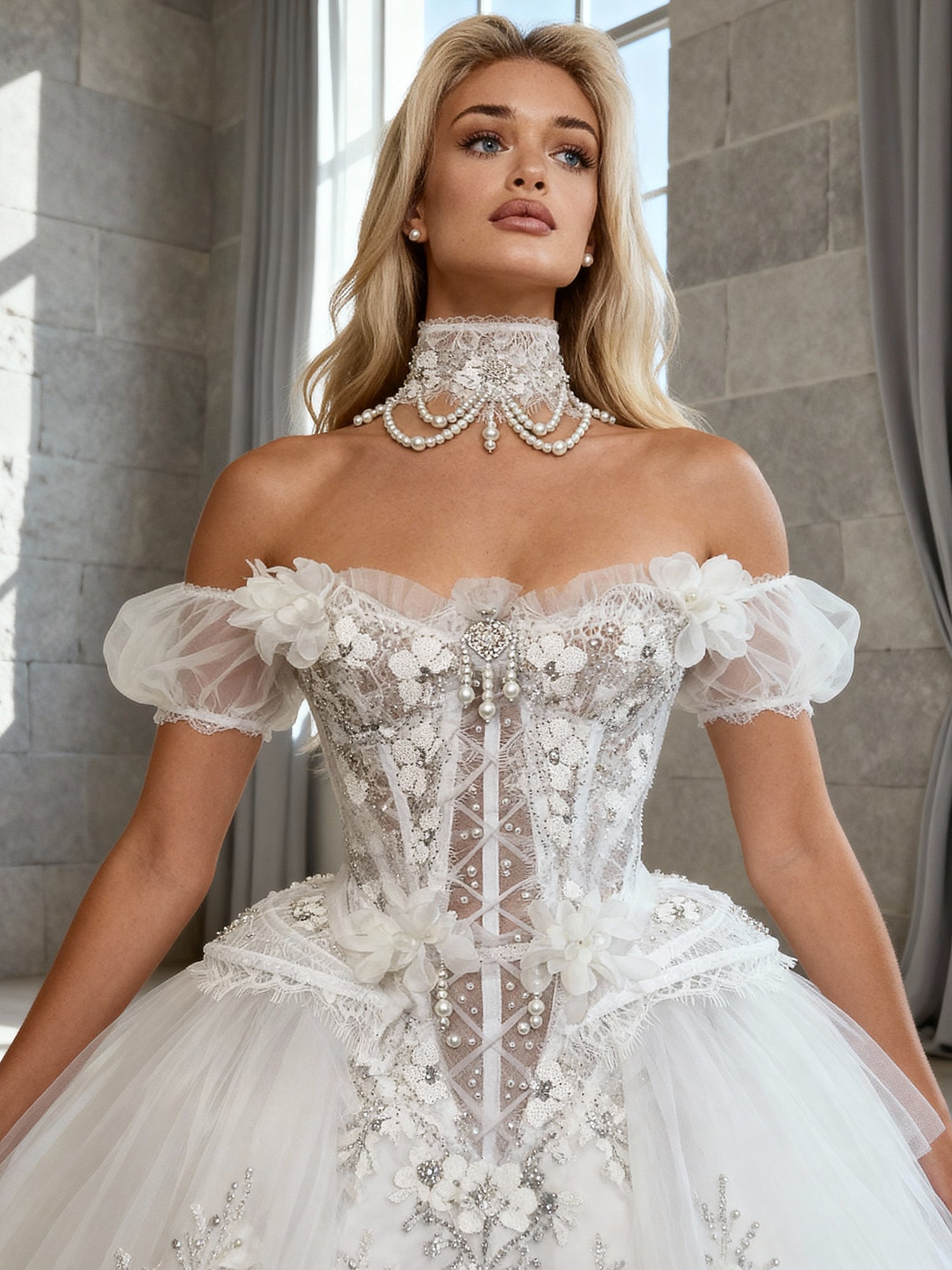 Baroque White Bridal Couture One-Of-A-Kind Gown Set