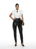 Matilda Long Tips Collar Strong Shoulder Sleeveless Shirt