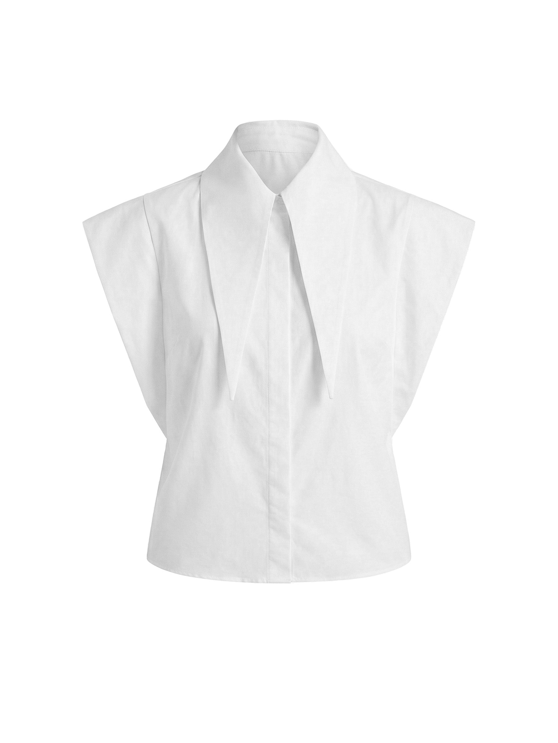 Long Tips Collar Strong Shoulder Sleeveless Shirt