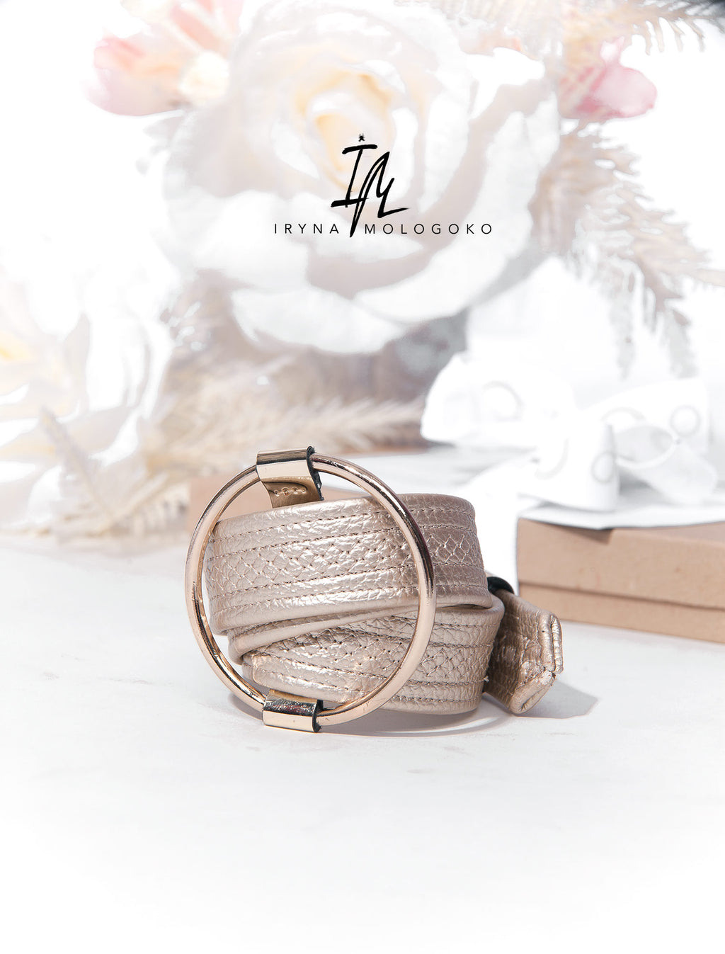 Leather Golden Beige Cuff Belt Bracelet - Mologoko Couture