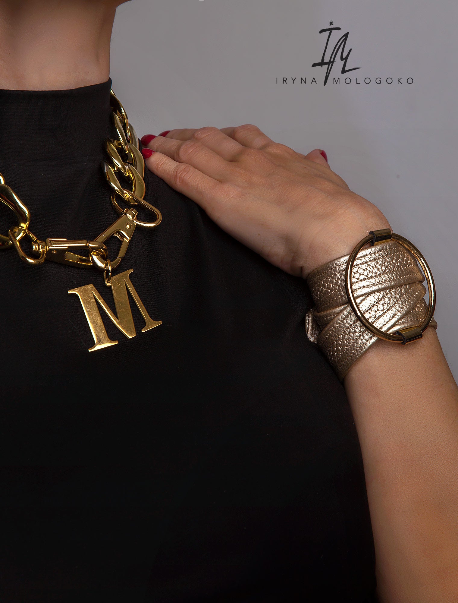 Leather Golden Beige Cuff Belt Bracelet - Mologoko Couture