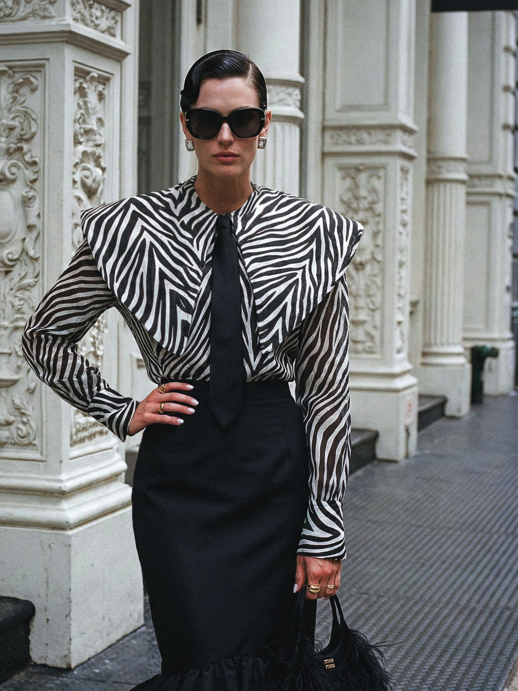 Zebra Statement Cotton Shirt with Architectural Shoulders