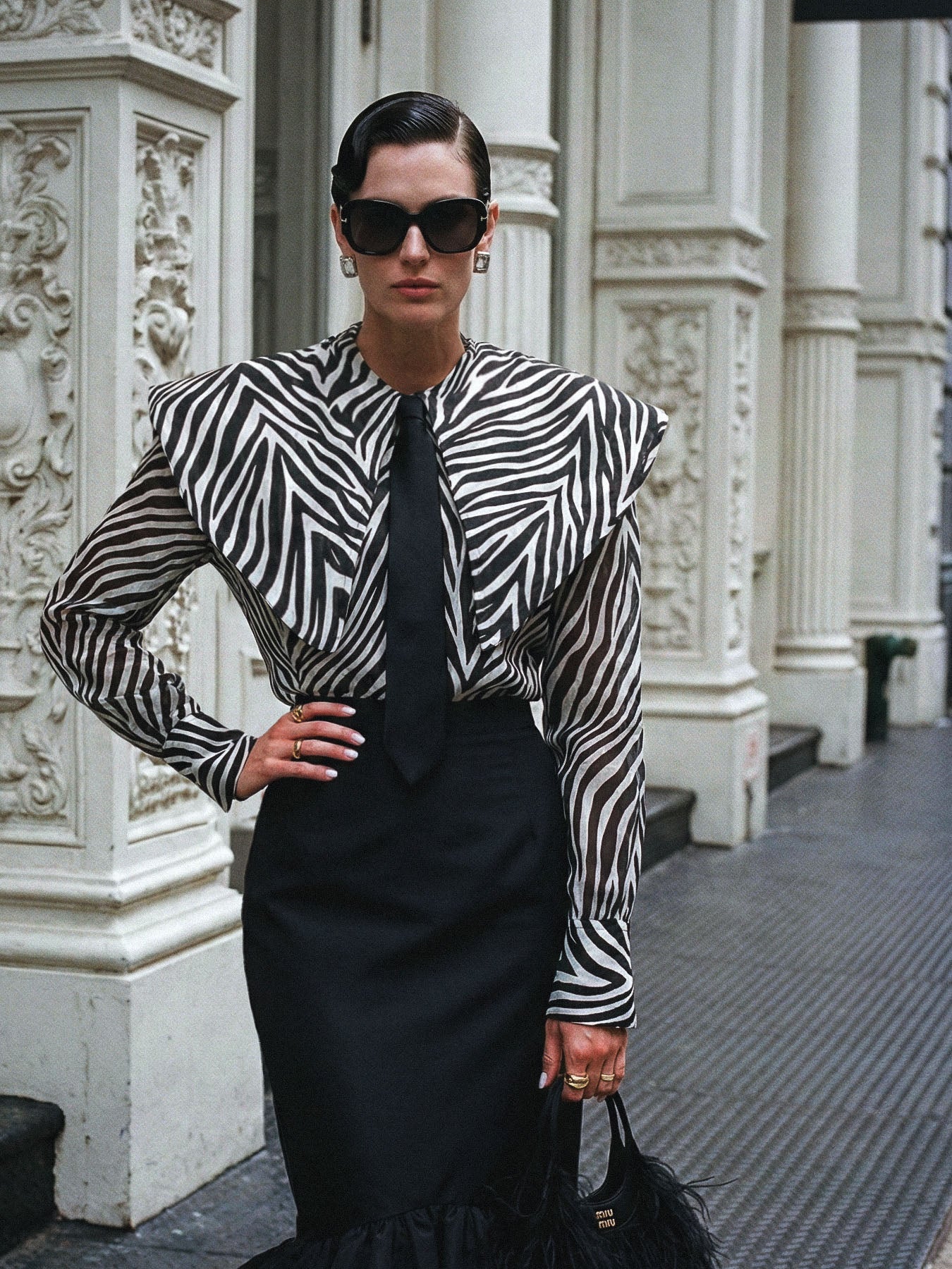 Zebra Statement Cotton Shirt with Architectural Shoulders
