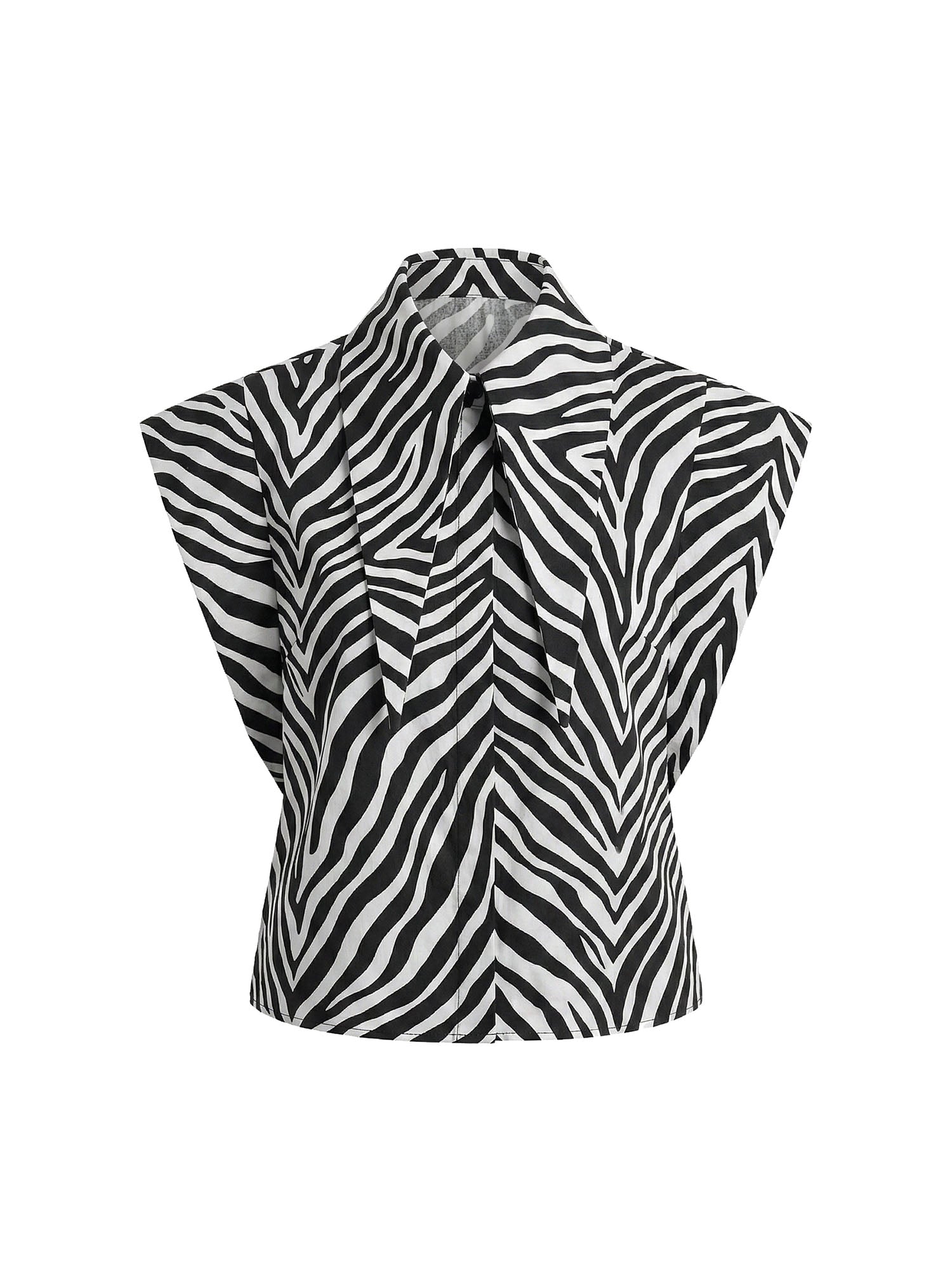 Long Tips Collar Strong Shoulder Sleeveless Shirt