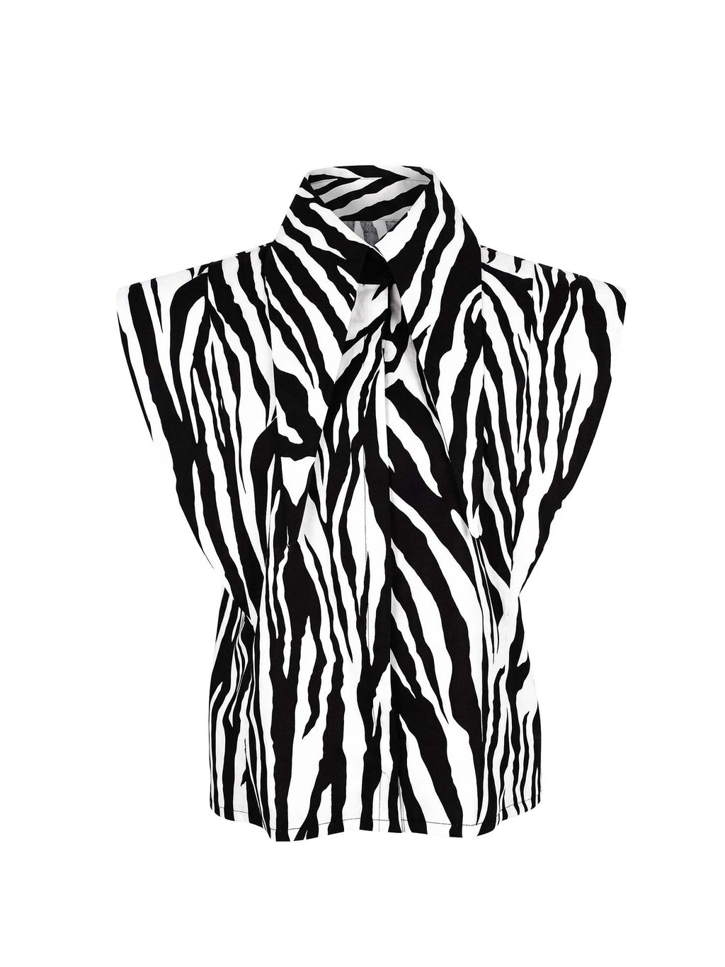 Matilda 11" Long Collar Strong Shoulder Sleeveless Shirt