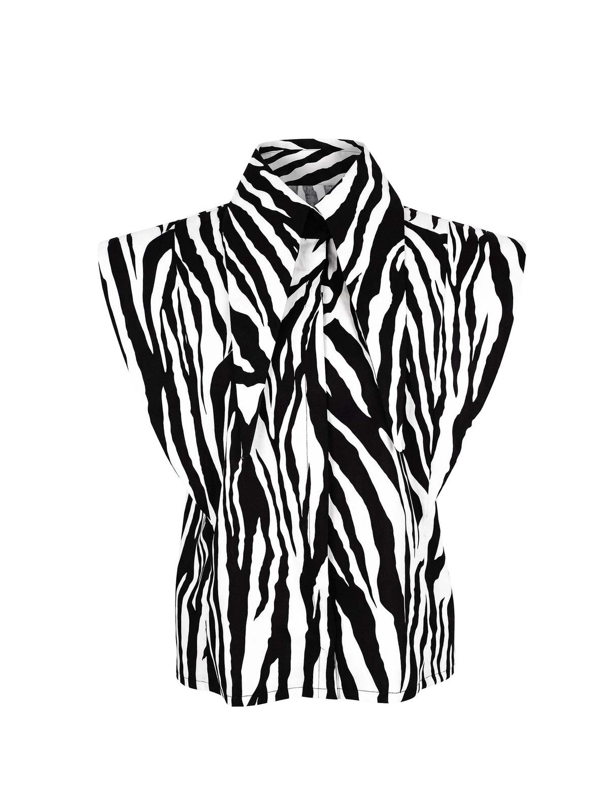 Matilda 11" Long Collar Strong Shoulder Sleeveless Shirt