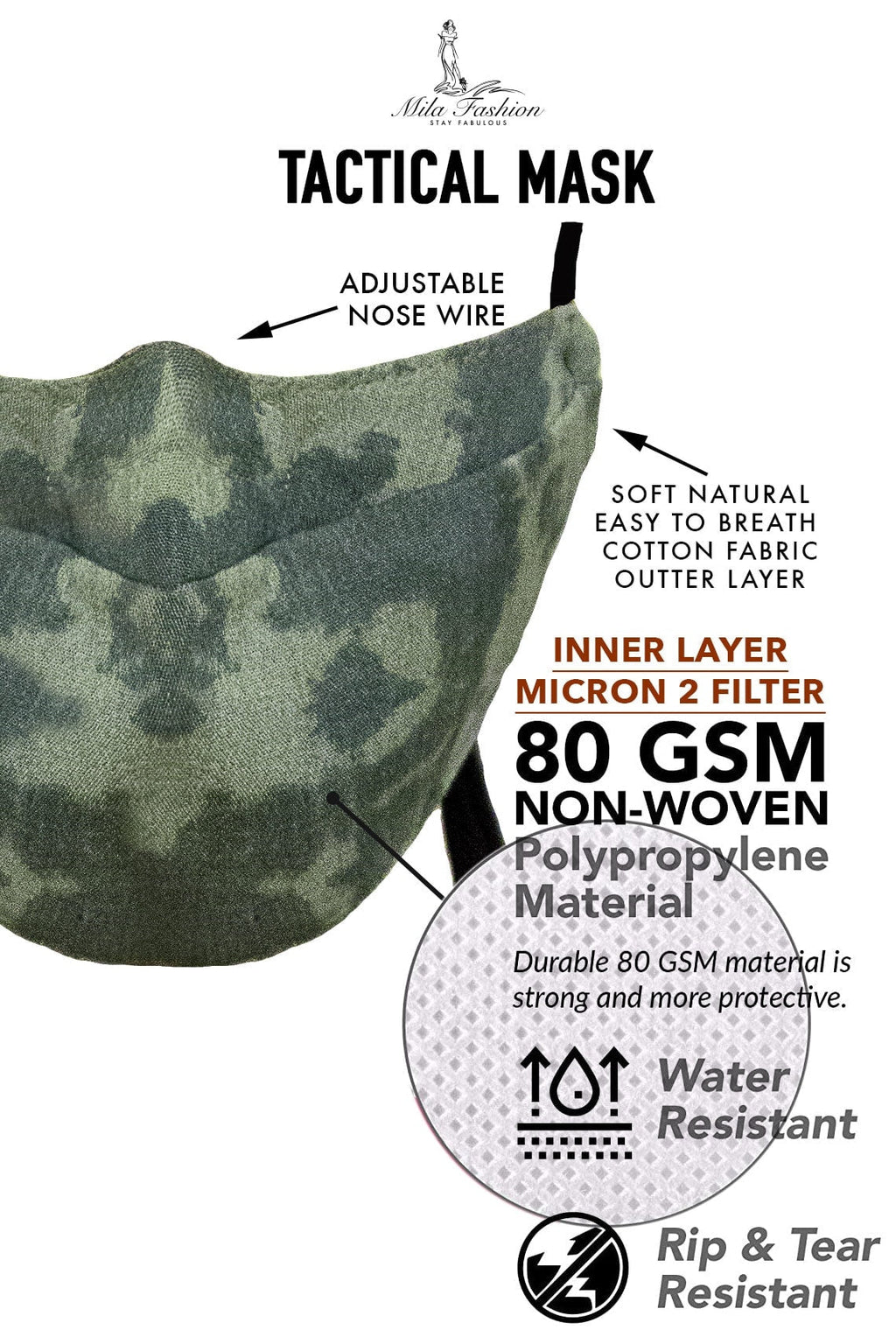 CUSTOM Camouflage Large Face Mask For Men With Beards + Lanyard - Mologoko Couture