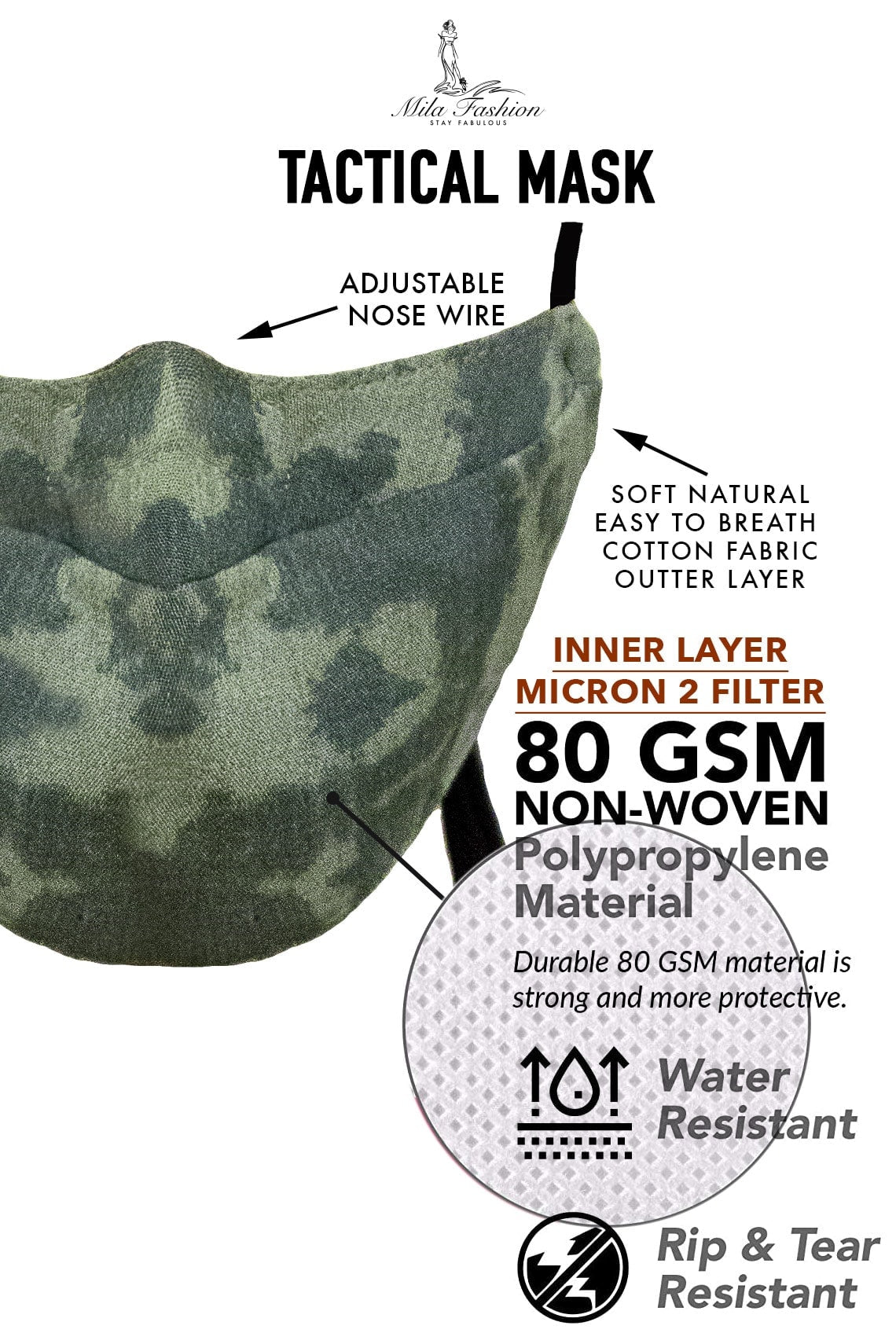 CUSTOM Camouflage Large Face Mask For Men With Beards + Lanyard - Mologoko Couture