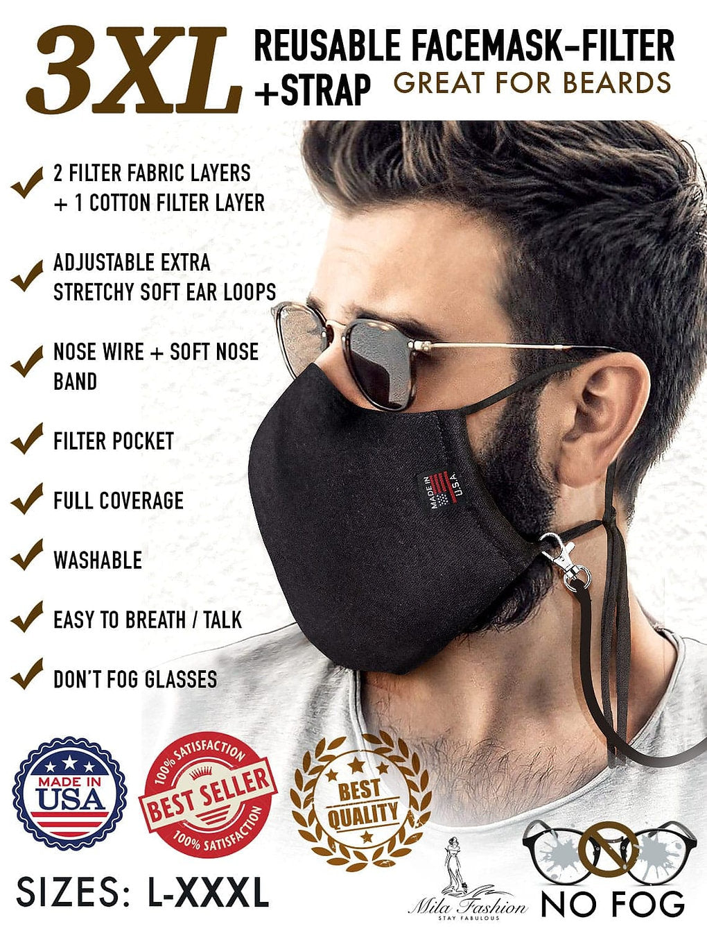 L – XXXL (2XL -3XL) EXTRA LARGE BEARD FACE MASK – FILTER + CARRYING STRAP - Mologoko Couture