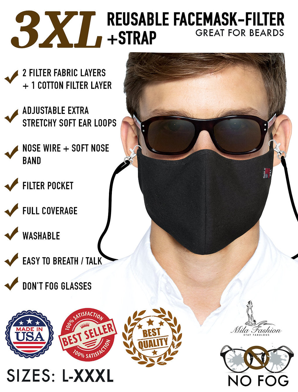 L – XXXL (2XL -3XL) EXTRA LARGE BEARD FACE MASK – FILTER + CARRYING STRAP - Mologoko Couture